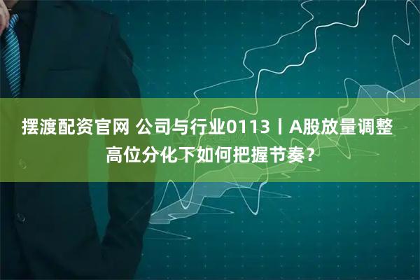 擺渡配資官網 公司與行業0113丨A股放量調整 高位分化下如何把握節奏？